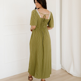 Maleah Polka Dot Print Lacy Neckline Smocked High Waist Maxi Dress