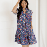 Serena Wild Daisy Floral Split Neck Short Puff Sleeve Mini Dress