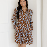 Luella Floral Print Ruffled Detail Shirt Collar Button Down Long Sleeve Dress