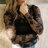 Sheer Floral Lace Top - Black | Dropship