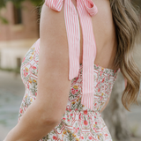 Lily Floral Print Striped Patchwork Detail Sleeveless Dress（Runs Small ）