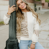 Bennie Stripe Stitched Detail Color Block Pullover Top