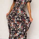 Calla V Neck Pleated Tiered Maxi Dress