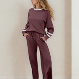 Jordyn Varsity Stripe  Drawstring Wide Leg Pant Set - Mineral Red | Dropship