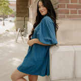 Sutton Corduroy Snap Buttons Empire Waist Bracelet Sleeve Dress