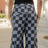 Naomi Checkered Denim Wide Leg Jeans
