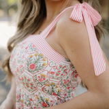 Lily Floral Print Striped Patchwork Detail Sleeveless Dress（Runs Small ）