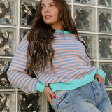 Baya Striped Contrast Trim Drop Shoulder Sweatshirt - Blue/Pink | Dropship