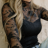Sheer Floral Lace Top - Black | Dropship