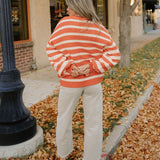 Avery Striped Ribbed Trim Drop Shoulder Sweater | Dropship