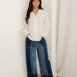 Mabel Crinkled Texture Button Down Loose Shirt