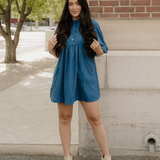 Sutton Corduroy Snap Buttons Empire Waist Bracelet Sleeve Dress