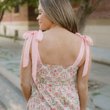 Lily Floral Print Striped Patchwork Detail Sleeveless Dress（Runs Small ）