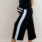 Jordyn Varsity Stripe  Drawstring Wide Leg Pant Set - Black | Dropship