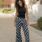 Naomi Checkered Denim Wide Leg Jeans