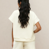 Astrid Textured Short Sleeve Top and Shorts Set - Cream