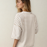 Noelle Textured Knit Split Hem Half Sleeve Loose Top - Apricot