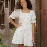 Cleo Square Neck Shirred Back Puff Sleeve Mini Dress