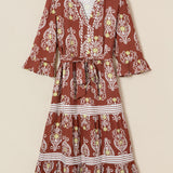 PREORDER Harmony Floral Print Belted Striped Trim Tiered Maxi Dress | Dropship