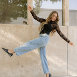 Sheer Floral Lace Top - Black | Dropship