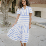 Tiffany Ricrac Trim Notched Neck Half Sleeve Vacation Dress