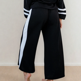 Jordyn Varsity Stripe  Drawstring Wide Leg Pant Set - Black | Dropship