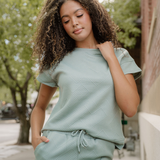 Astrid Textured Short Sleeve Top and Shorts Set - Seafoam