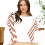 Sophie Striped Colorblock Patchwork Oversized Sweatshirt - Brown