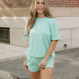 Jess Raw Edge Patch Pocket Oversized Top and Shorts Set