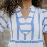 Tiffany Ricrac Trim Notched Neck Half Sleeve Vacation Dress