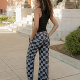 Naomi Checkered Denim Wide Leg Jeans