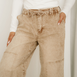 Shiloh Acid Wash Tie Waist Denim Pants