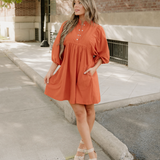 Sutton Corduroy Snap Buttons Empire Waist Bracelet Sleeve Dress