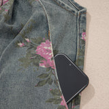 Pleated High Waist Wide Leg Denim Jumpsuit - Dark Wash