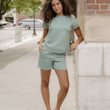 Astrid Textured Short Sleeve Top and Shorts Set - Seafoam