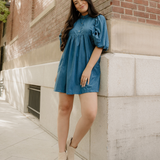 Sutton Corduroy Snap Buttons Empire Waist Bracelet Sleeve Dress