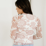 Posey Thumbhole Long Sleeve Floral Print Mesh Top - Brown
