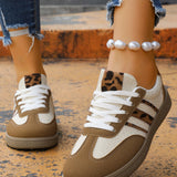 Coffee Color Block Leopard Patchwork Lace-up Sneaker