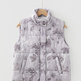 PREORDER Tessa Camo Leaf Print Winter Puffer Vest - Gray | Dropship