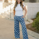 Naomi Checkered Denim Wide Leg Jeans
