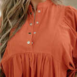 Sutton Corduroy Snap Buttons Empire Waist Bracelet Sleeve Dress