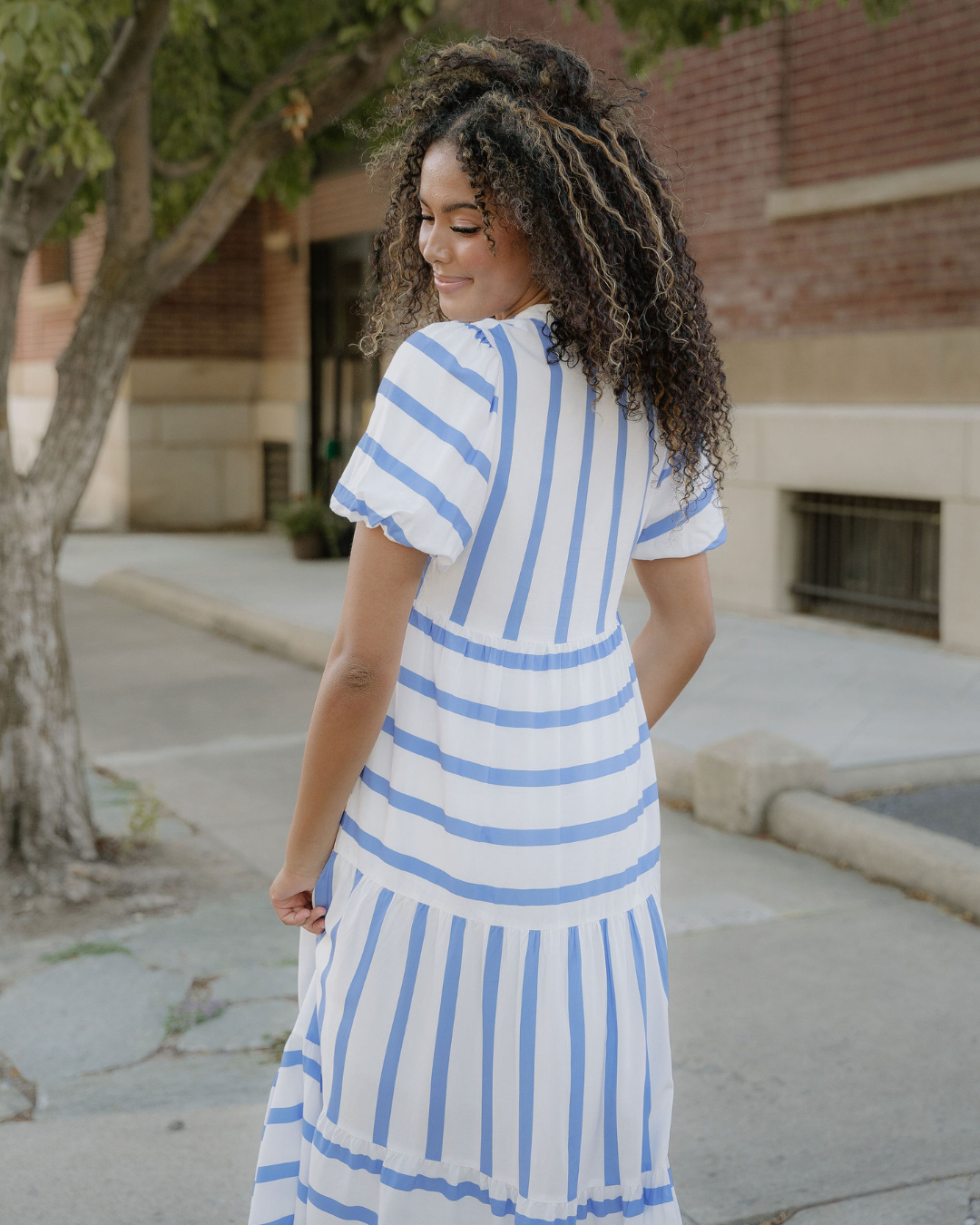 Tiffany Ricrac Trim Notched Neck Half Sleeve Vacation Dress