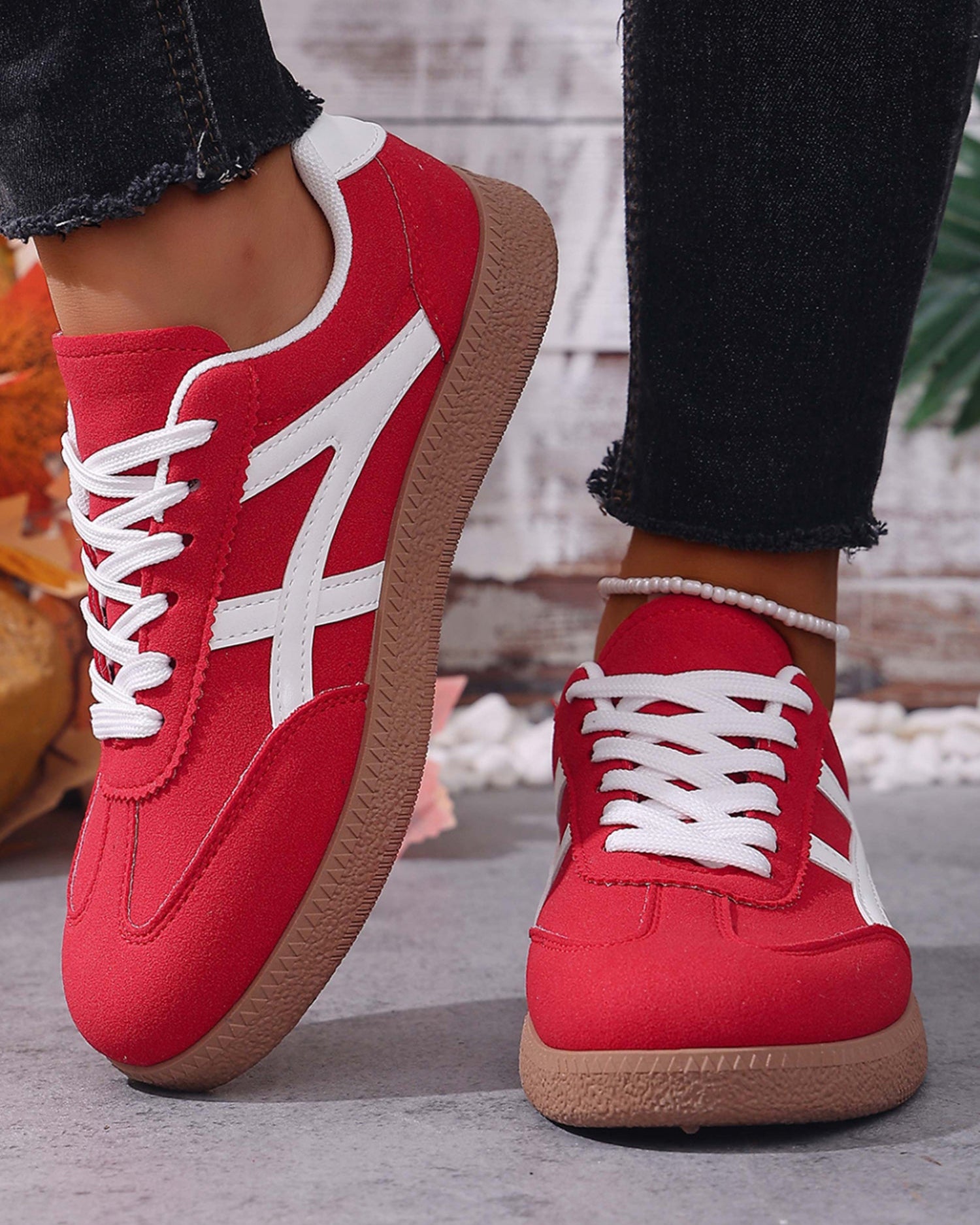 Alayah Faux Suede Contrast Patchwork Detail Lace Up Flat Sneakers