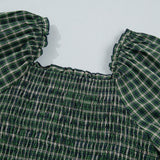 Daisy Plaid Square Neck Shirred High Waist Ruffle Hem Dress