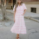 Tiffany Ricrac Trim Notched Neck Half Sleeve Vacation Dress