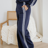 Fiery Red Varsity Striped Detail Crewneck Pullover Elastic Sweatpants 2pcs Outfit