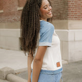 Denim Color Block Patchwork Round Neck Tee