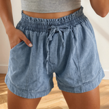 Violet Smocked Elastic Waist Denim Shorts