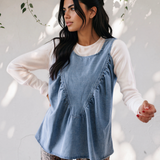 Goldie Denim Pleated Patchwork Sleeveless Top