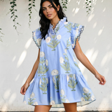 Everrett Scalloped Embroidery Trim V Neck Drop Waist Mini Dress